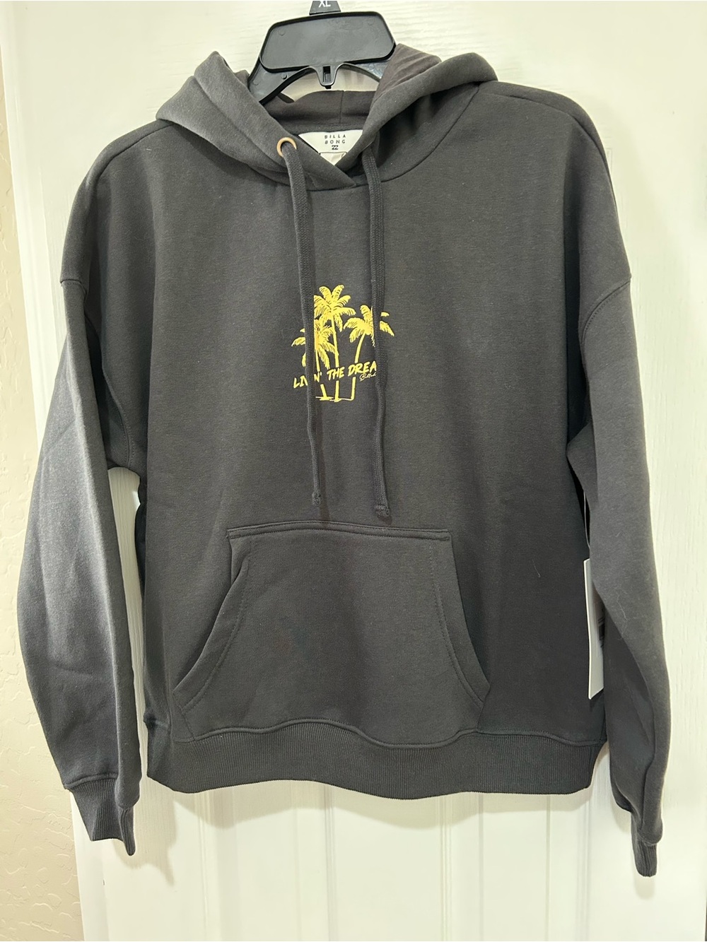 Billabong Black Take Shape Hoodie with Yellow ‘Livin’ The Dream’ Palm Graphic